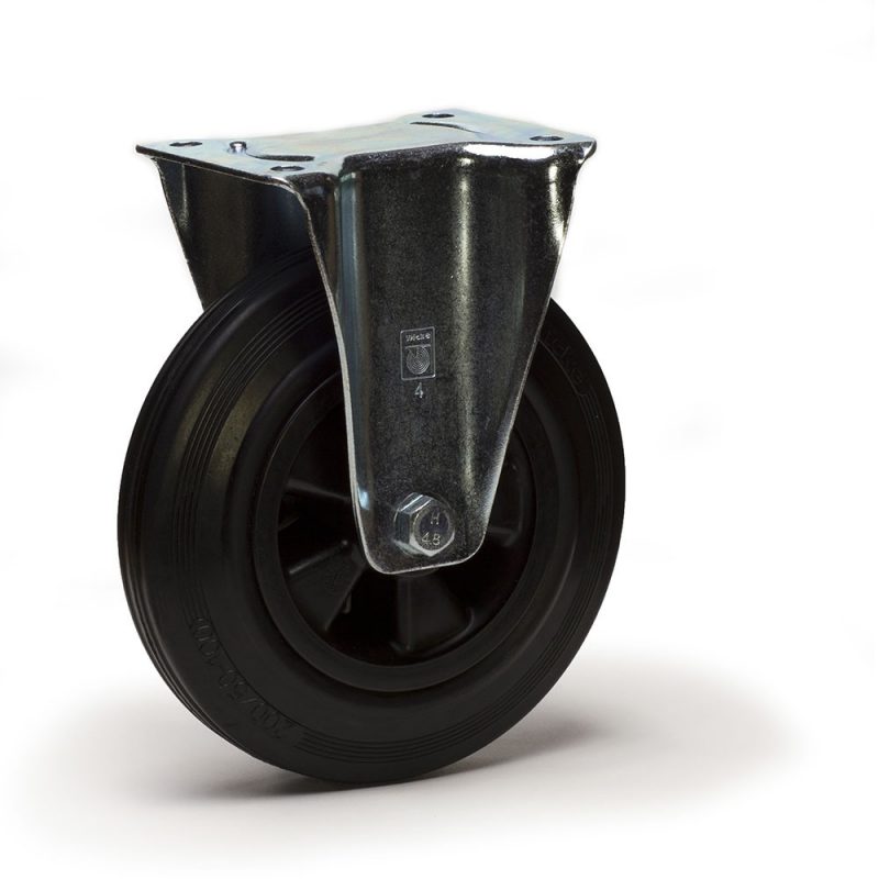 Roulette fixe diamètre 100 mm caoutchouc noir - 70 Kg