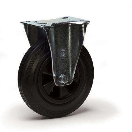Roulette fixe, diamètre 160 fixation à platine ,caoutchouc noir, charge 135 Kg
