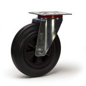 Roulette pivotante, diamètre 160 fixation à platine ,caoutchouc noir, charge 135 Kg