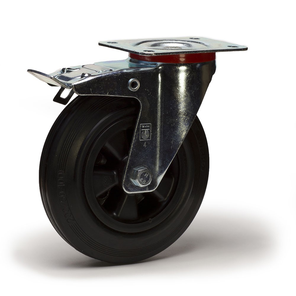 Roulette pivotante à frein caoutchouc gris souple diamètre 200mm charge  220kg