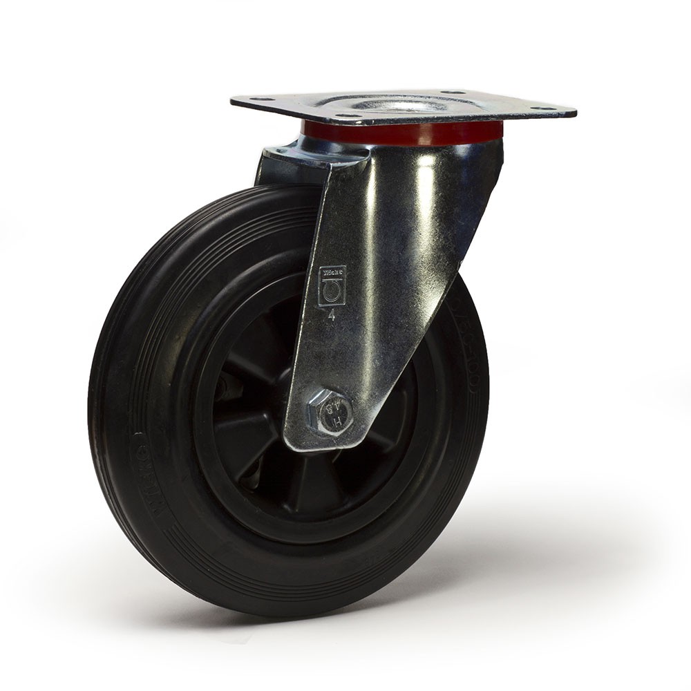 Roulette caoutchouc noir pivotante diamètre 250 mm