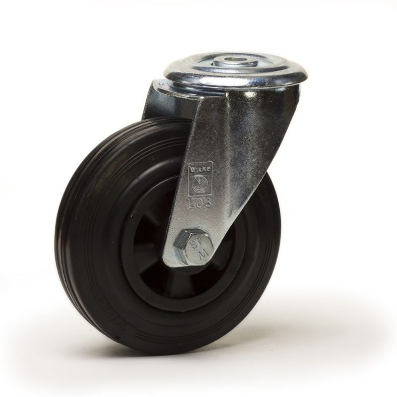 Roulette à oeil pivotante diamètre 80 mm roue caoutchouc noir - 50 Kg