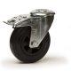 Roulette pivotante à frein, diamètre 80 fixation à trou central ( oeil ) ,caoutchouc noir, charge 50 Kg
