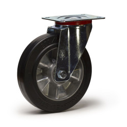 Roulette pivotante diamètre 125 mm caoutchouc EASYROLL® NOIR roulement à billes - 200 Kg