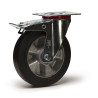 Roulette pivotante à frein diamètre 125 mm  caoutchouc EASYROLL® NOIR roulement à billes - 200 Kg GRANDE PLATINE