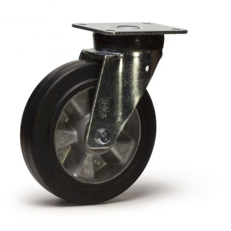 Roulette pivotante diamètre 250 mm caoutchouc EASYROLL® NOIR roulement à billes - 450 Kg