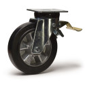 Roulette pivotante à frein diamètre 250 mm caoutchouc EASYROLL® NOIR roulement à billes  - 450 Kg