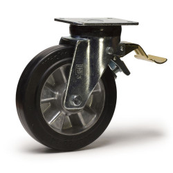 Roulette pivotante à frein diamètre 250 mm caoutchouc EASYROLL® NOIR roulement à billes  - 450 Kg