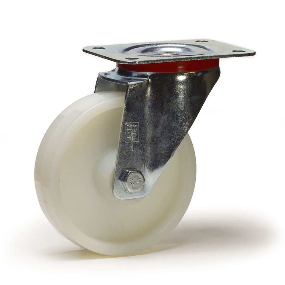 150 Kg Roulette à oeil INOX pivotante à frein diamètre 100 mm roue polyamide blanc 