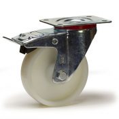 Roulette pivotante à frein, diamètre 100 fixation à platine, polyamide, charge 150 Kg