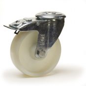 Roulette pivotante à frein, diamètre 80 fixation à trou central ( oeil ), polyamide, charge 100 Kg