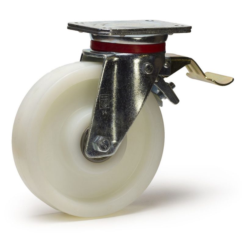 Roulette pivotante à frein sur platine charge 70kg roue caoutchouc diamètre  80mm avec moyeu lisse - Le Temps des Travaux