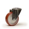 Roulette pivotante, roue diamètre 100 fixation à trou central ( oeil ), polyuréthane ROUGE, charge 200 Kg