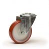 Roulette pivotante, roue diamètre 200 fixation à trou central ( oeil ), polyuréthane ROUGE, charge 300 Kg