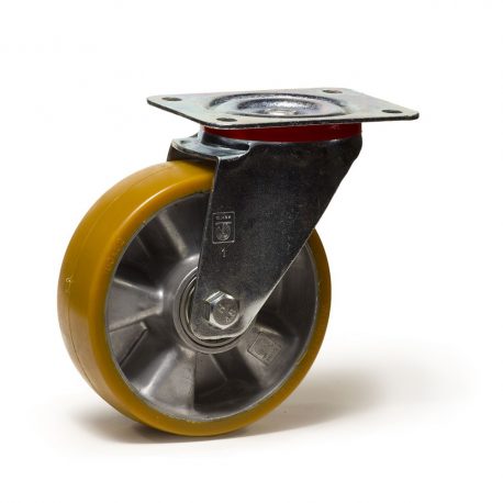 Roulette pivotante, roue diamètre 160 fixation à platine ,polyuréthane , charge 350 Kg