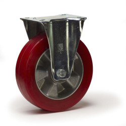 Roulette fixe, diamètre 200 fixation à platine ,polyuréthane ROUGE, charge 400 Kg