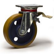 Roulette pivotante à frein, roue diamètre 100 fixation à platine ,polyuréthane , charge 350 Kg