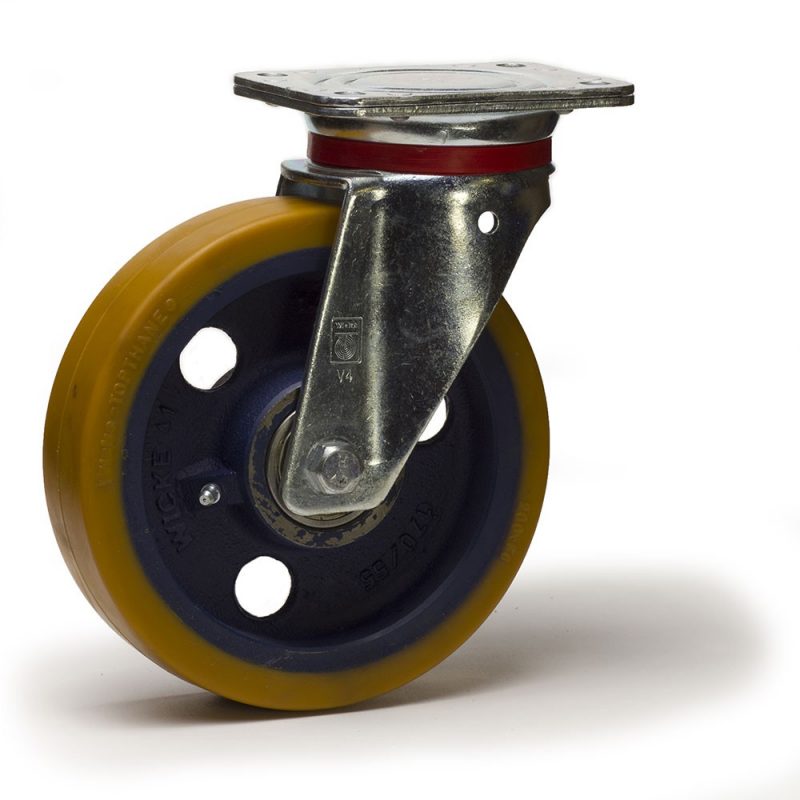 Roulette pivotante diamètre 200x50mm, capacité de charge 280 kg, platine  135x105 mm, polyurethane/jante aluminium, roulement