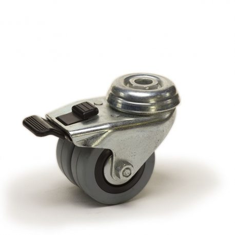 Roulette jumelée à oeil pivotante à frein diamètre 50 mm caoutchouc gris roulements à billes - 60 Kg
