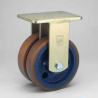 Roulette fixe, roue jumelée diamètre 200 fixation à platine ,polyuréthane , charge 2000 Kg