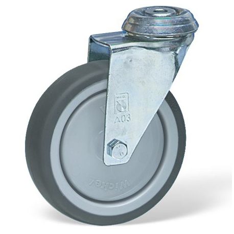 Roulette à oeil 10 mm pivotante diamètre 75 mm caoutchouc gris roulements à billes - 75 Kg