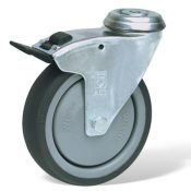 Roulette à oeil 10 mm pivotante à frein diamètre 75 mm caoutchouc gris roulements à billes - 75 Kg