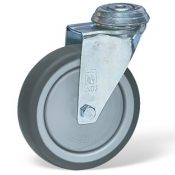 Roulette à oeil 12 mm pivotante diamètre 75 mm caoutchouc gris roulements à billes - 75 Kg