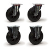 Lot de 4 roulettes pivotantes et fixes caoutchouc noir 100 mm - 210Kg