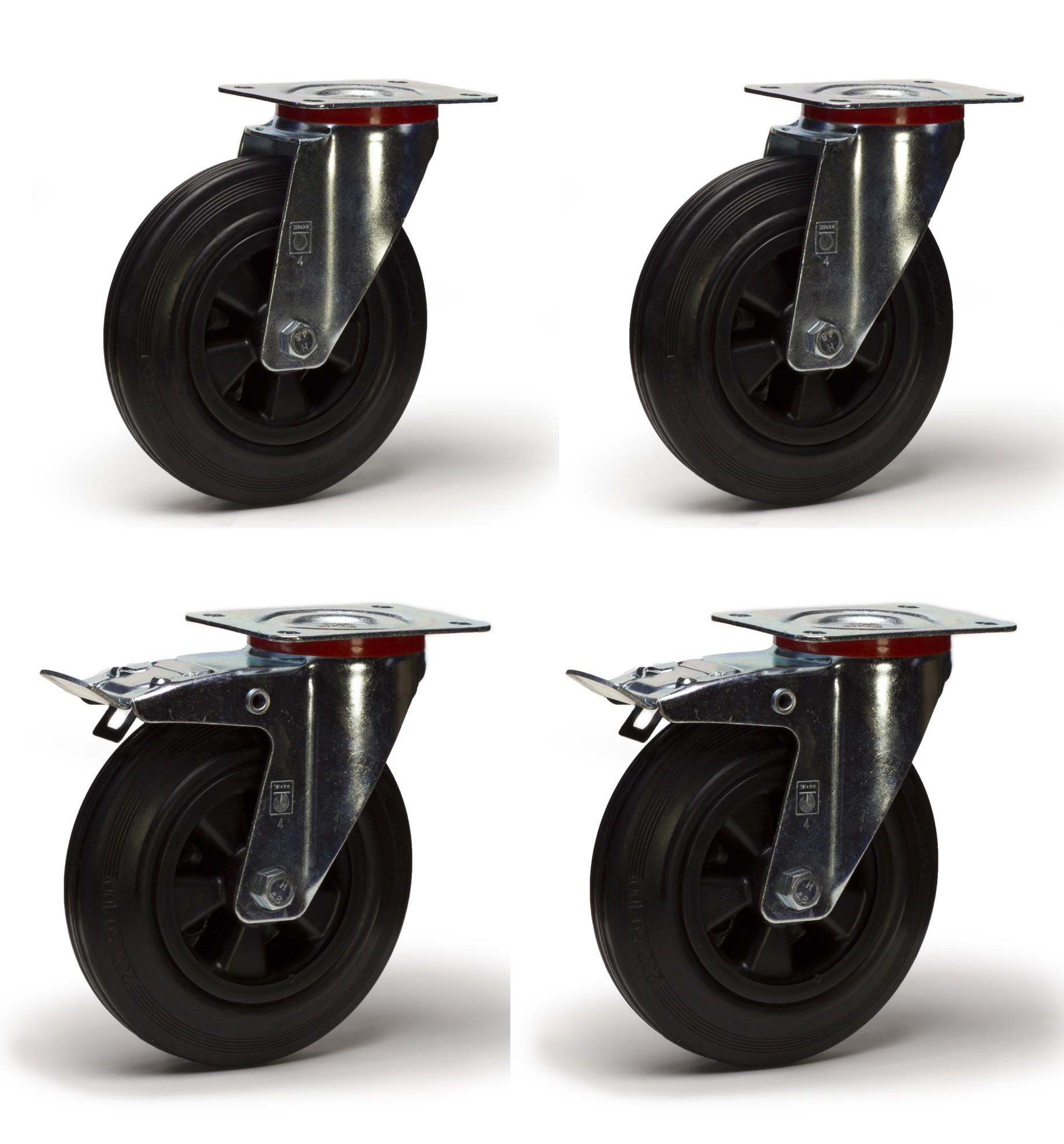 GDHY Lot De 4 roulettes Pivotantes pour Meubles roulettes À Tube Carré 22/25mm en Caoutchouc Roues avec Frein Silencieux roulettes De Rechange 1,5 Pouce 