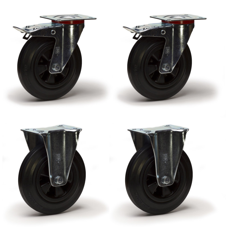 Lot De 2 Roues Pivotantes Avec Frein - 250x90mm - Pneu Air - Charge 200kg/roue - Pour Chariot, Meuble Mobile… - Noir/vert