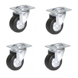 lot de 4 roulettes pivotantes caoutchouc noir 50 mm - 120Kg
