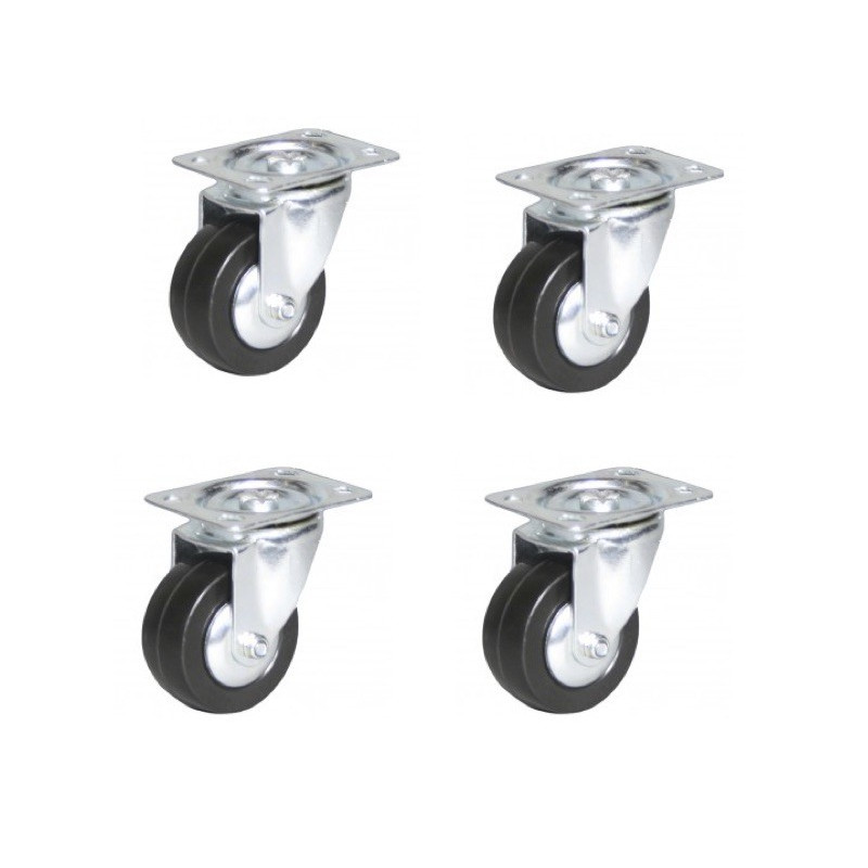 Image de lot de 4 roulettes pivotantes caoutchouc noir 50 mm - 120Kg 