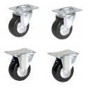 Lot de 4 roulettes pivotantes et fixes caoutchouc noir 65 mm - 150 Kg