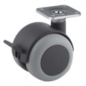 Roulette JUMELÉE pivotante à frein Ø 50 mm CAOUTCHOUC GRIS à platine 38x38