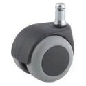 Roulette JUMELÉE pivotante  Ø 50 mm CAOUTCHOUC GRIS à tige lisse 11x22