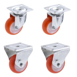 Lot de 4 roulettes pivotantes et fixe polyuréthane rouge diamètre 30 mm - 90 Kg