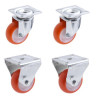 Lot de 4 roulettes pivotantes et fixe polyuréthane rouge diamètre 30 mm - 90 Kg