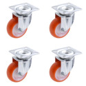 Lot de 4 roulettes pivotantes polyuréthane rouge diamètre 40 mm - 120 Kg