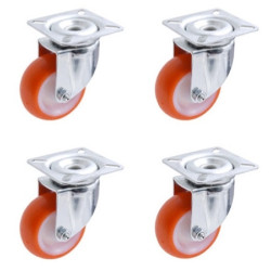 Lot roulettes pivotantes polyuréthane injecté rouge  40 mm - 120 Kg