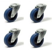 Lot roulettes à oeil pivotantes caoutchouc élastique bleu 100 mm - 420 Kg