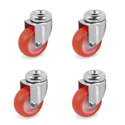 Lot roulettes à oeil pivotantes polyuréthane injecté rouge  40 mm - 120 Kg