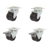 Lot roulettes pivotantes et pivotantes à frein jumelées plastique noir 50 mm - 180 Kg