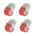 Lot roulettes OEIL JUMELÉE pivotantes polyuréthane ROUGE 50 mm - 420 Kg