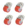 Lot roulettes à oeil pivotantes jumelées polyuréthane injecté rouge 50 mm - 420 Kg