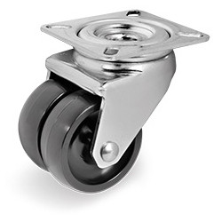 Roulette jumelée pivotante diamètre 50 mm polypropylène noir- 60 Kg