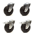 Lot de 4 roulettes  à oeil pivotantes et pivotantes à frein caoutchouc noir 100 mm - 210 Kg