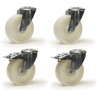 Lot roulettes à oeil pivotantes et pivotantes à frein polyamide blanc  100 mm - 450Kg