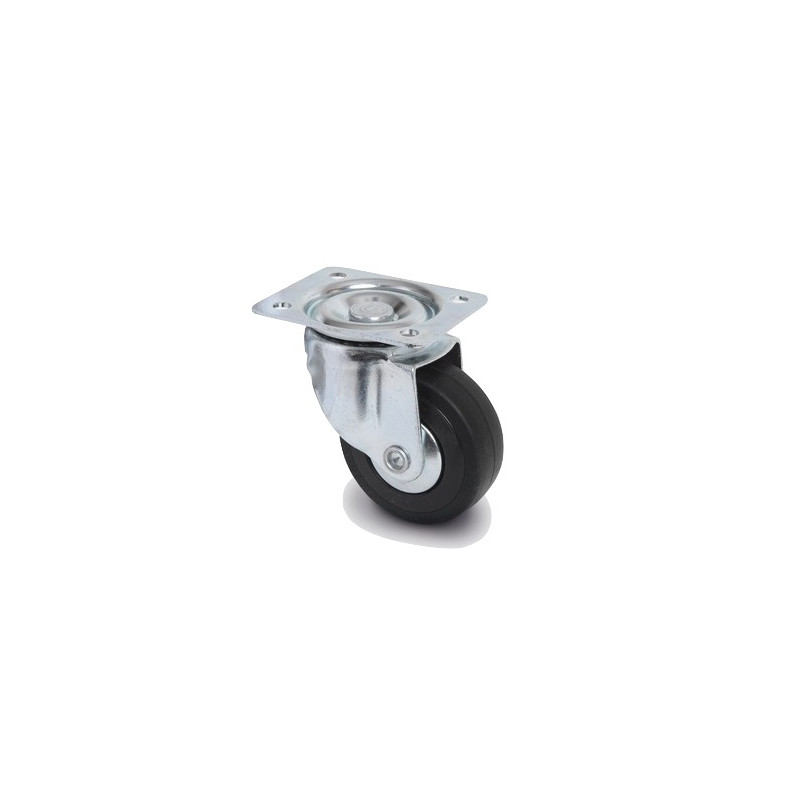 Roulette caoutchouc noir pivotante diamètre 50 mm fixation à platine Roulette caoutchouc noir pivotante diamètre 50 mm fixation à platine