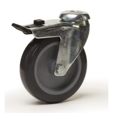 Roulette à oeil pivotante à frein diamètre 50 mm caoutchouc gris - 40 Kg