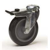Roulette à oeil pivotante à frein diamètre 100 mm caoutchouc gris - 90 Kg